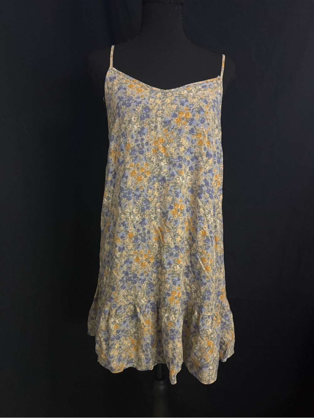 Wallflower Blue & Mustard Floral Slip Dress with Ruffle Hem